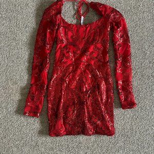 Formal Dress Giulia Sparkling Square Neck Dress in Red Sequins